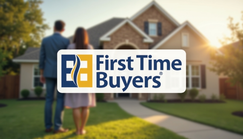 A floating logo for a company named "First Time Buyers"