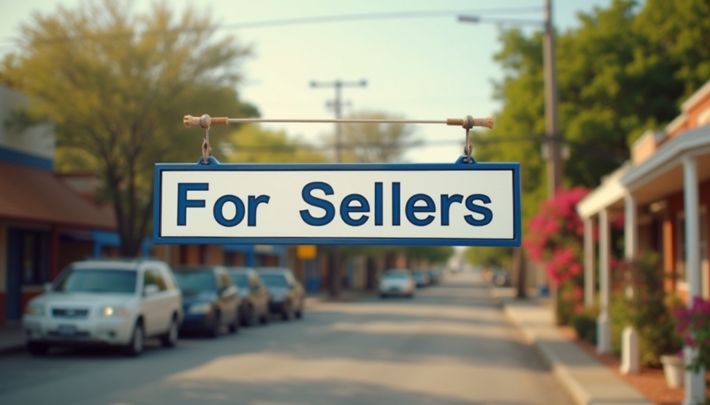 A floating sign named "For Sellers" with soft depth of field