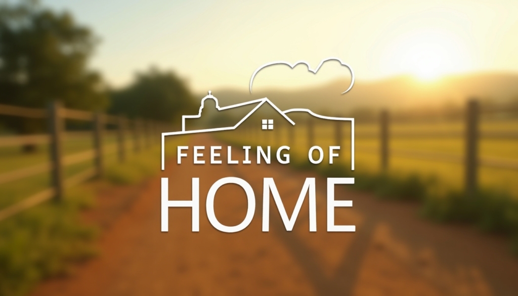 A floating sign named "Feeling of Home" with soft depth of field