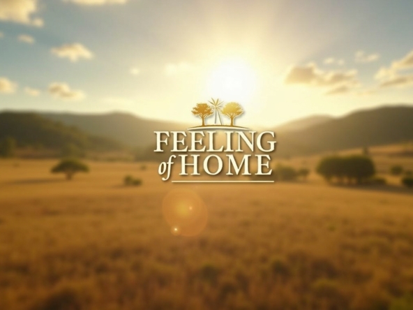 A floating sign named "Feeling of Home" with soft depth of field