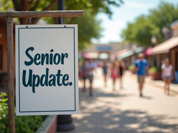 A sign that reads "Senior Update" with soft depth of field