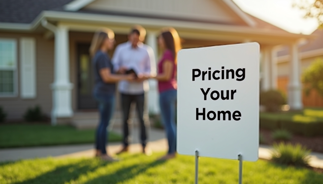 A floating sign named "Pricing Your Home" with soft depth of field