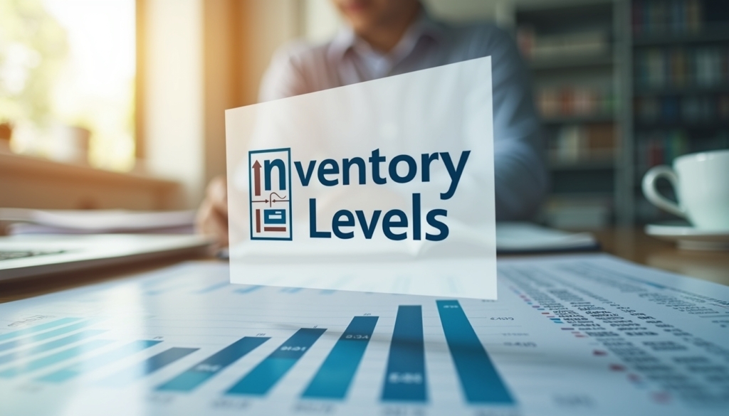 A floating sign named "Inventory Levels" with soft depth of field