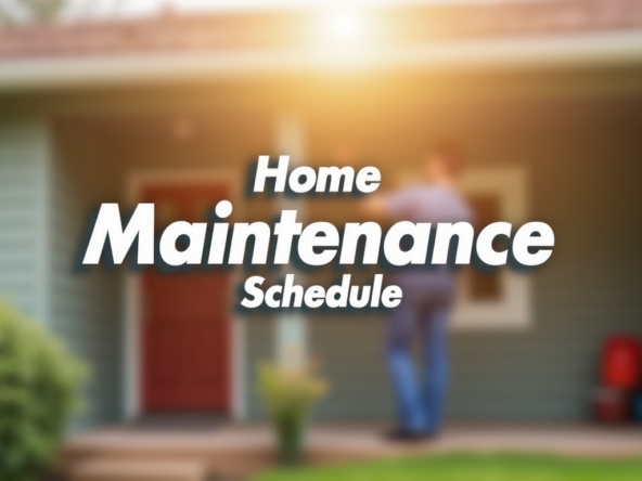 A floating sign named "Home Maintenance Schedule" with soft depth of field