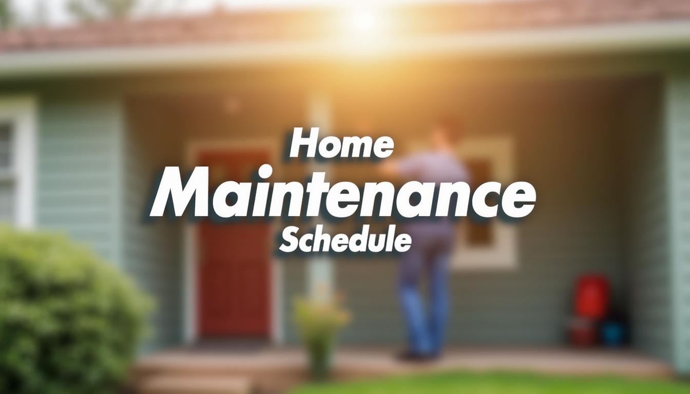 A floating sign named "Home Maintenance Schedule" with soft depth of field